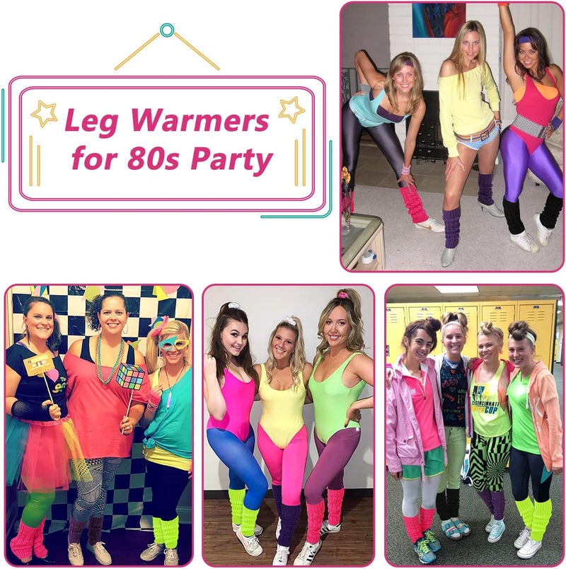 Junely Leg Warmers for Women 80s Cable Knit Leg Warmer for Ballet Dance Figure Skating Yoga Party Junior Neon Long Socks - Image 2